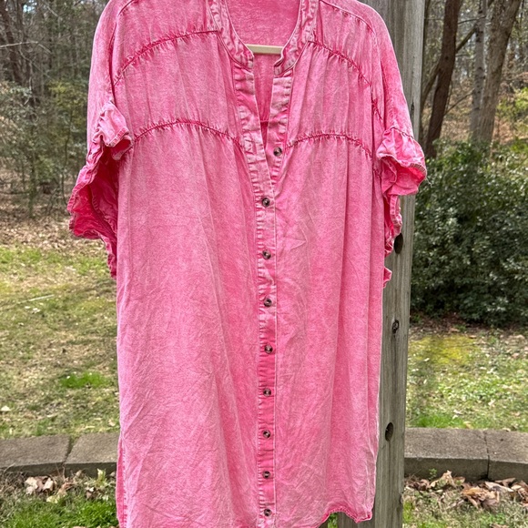 Washed Pink Button-Down Short Sleeve Dress Shirt - Picture 8 of 8